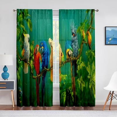 Colorful Parrot Standing On Branch Tropical Tulle Curtains for Living Room Home Decor Window Curtain Kitchen Sheer Voile Curtain