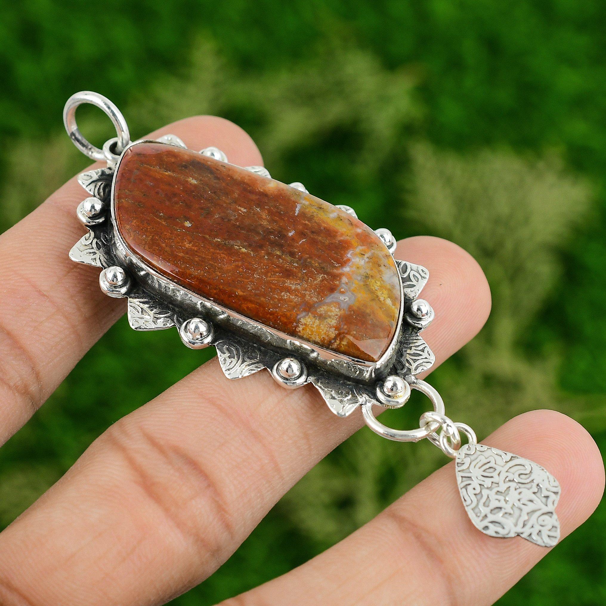 

925 Sterling Silver Natural Red Mookaite Bezel Anniversary Wedding Boho Pendant