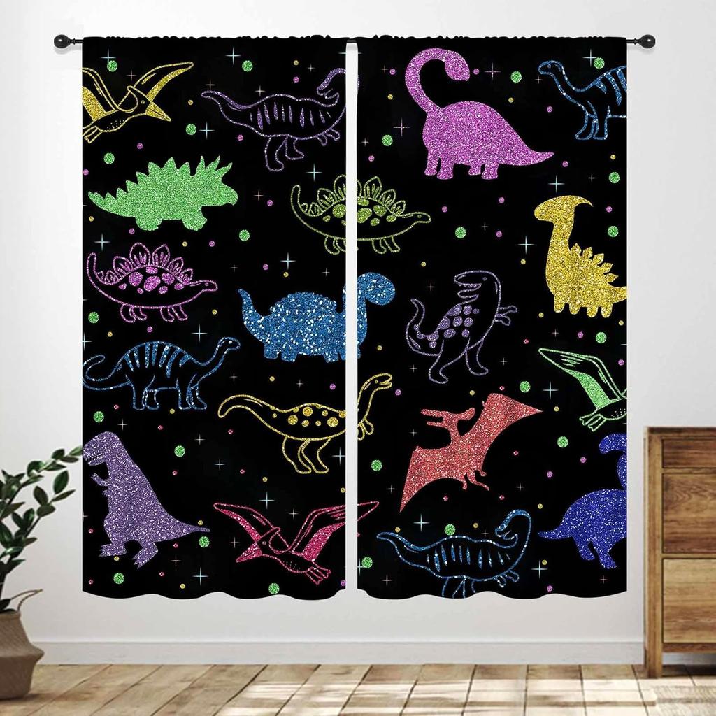 Boys Dinosaur Curtains,Cartoon Colorful Safari Animal Navy Blue Drapes Treatments For Boys Girls Children Nursery Living Room