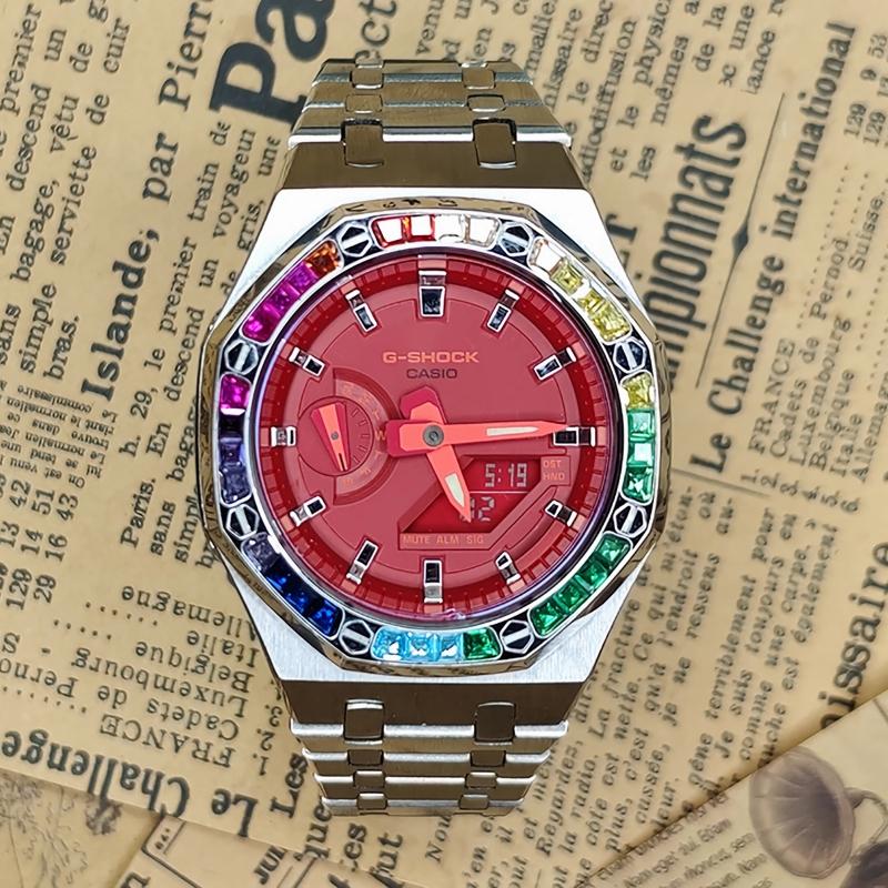 CASIO Men Liquid Crystal/Analog Dual Display Series 44mm Red Watch GA-2100-4A-