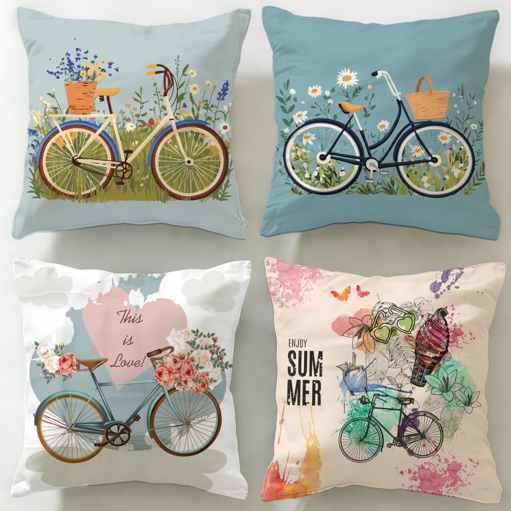 classic theme Country flower bicycle Cushion Cover Soft EasyWash Pillow Case Versatile for Couch Bed Travel and Office