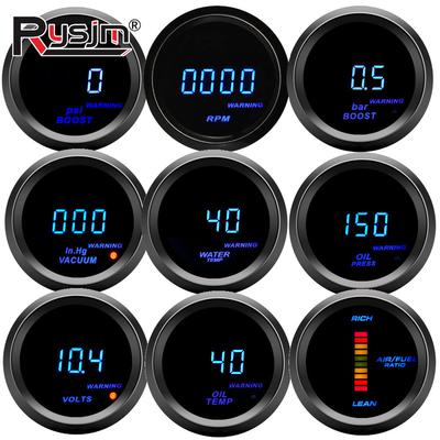 52mm Car Digital Gauge Turbo Boost PSI BAR Oil Pressure Oil / Water Temp Gauge Voltmeter Tachometer RPM Meter With Warning Light