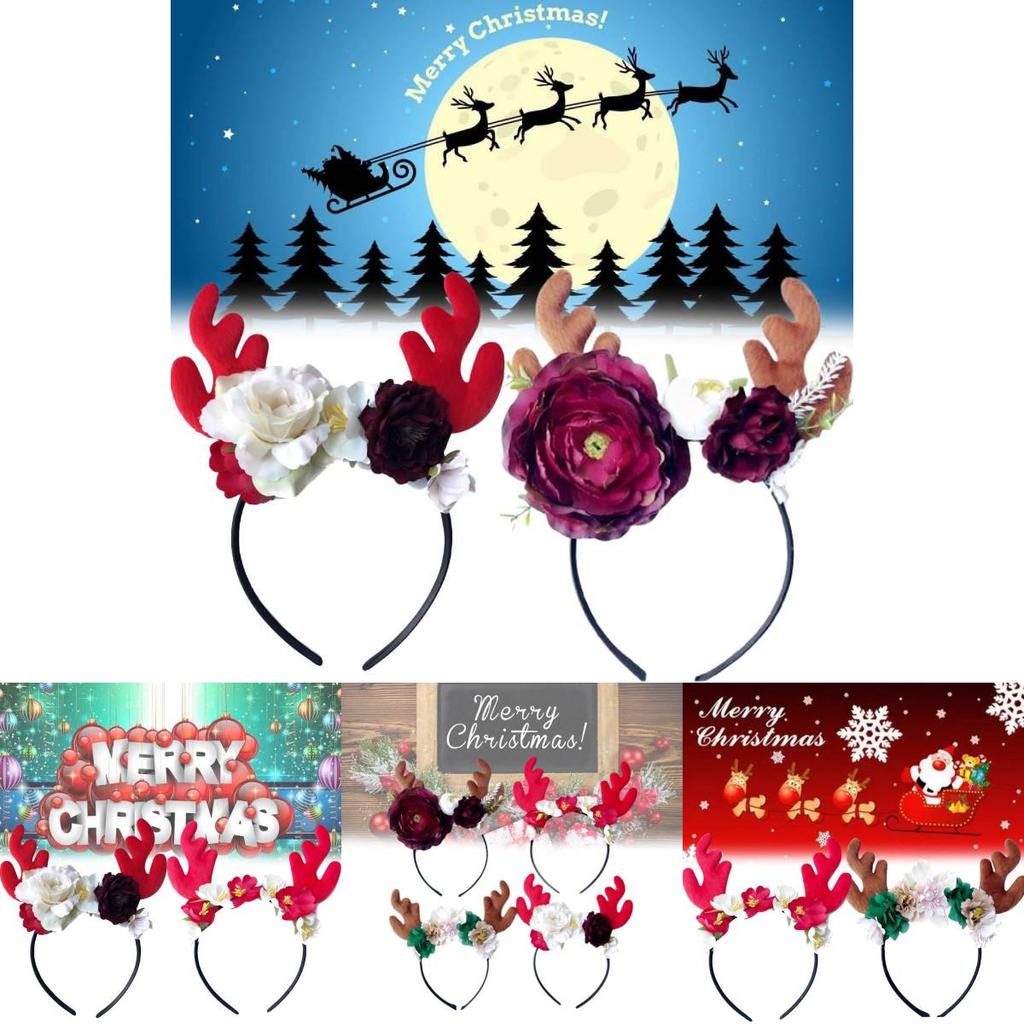Elegantes Weihnachtsrot Rentiergeweih Blumiges Stirnband Perfekt für Partys