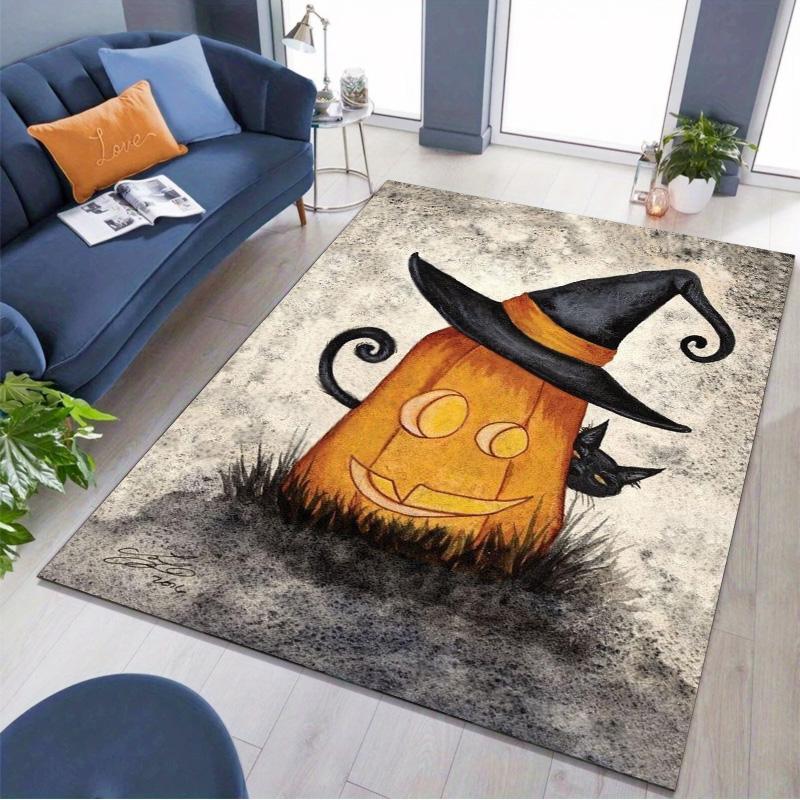 Vintage Halloween Pumpkin Witch Hat Black Cat Art Area Rug Non‑Slip Floor Mat Carpet for Living Room Bedroom Home Decor