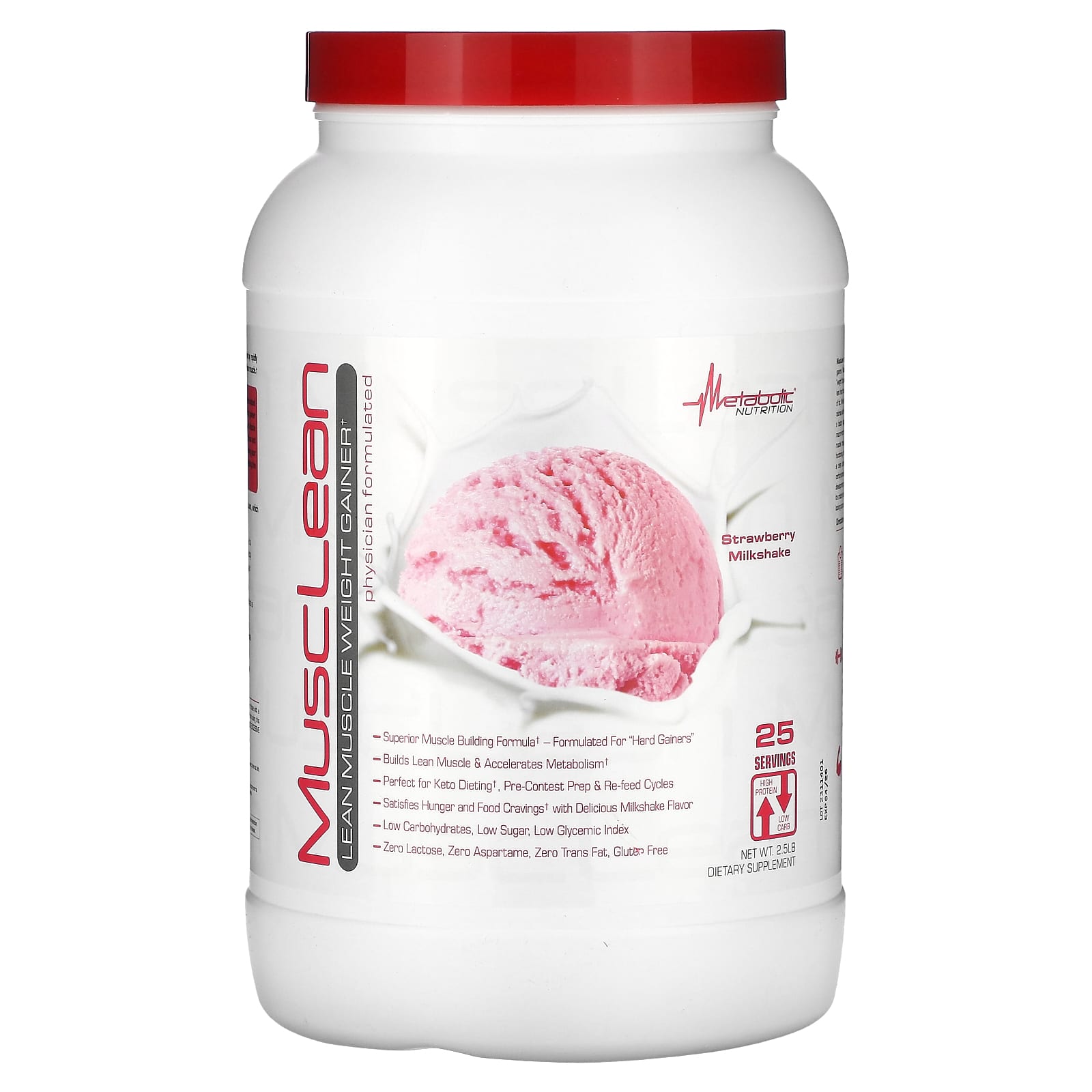 

Metabolic Nutrition, MuscleLean, Gain Lean Muscle Mass, Strawberry Milkshake, 2.5lb