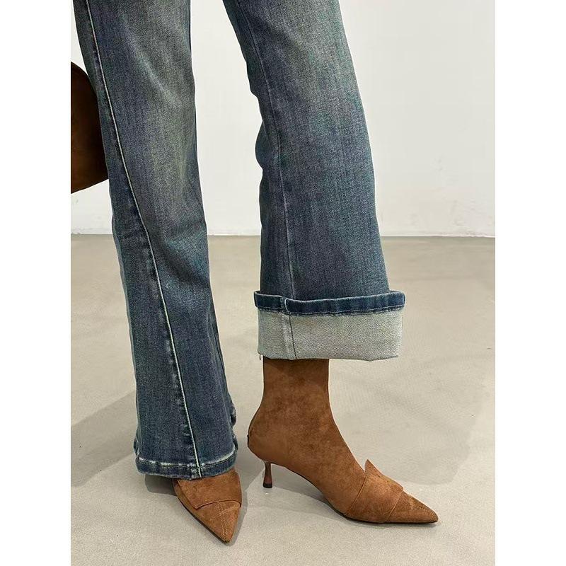 Pointed Short Boots Women's 2025 Autumn and Winter New Women's Boots Thin Heel Boots High Heels Short Boots Thin Boots Martin Boots