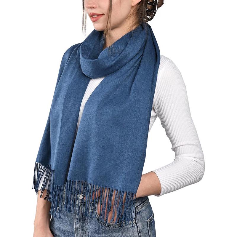 European-American Thickened Warm Winter Scarf: Long, Wide, Imitation Cashmere Shawl In Solid Colors