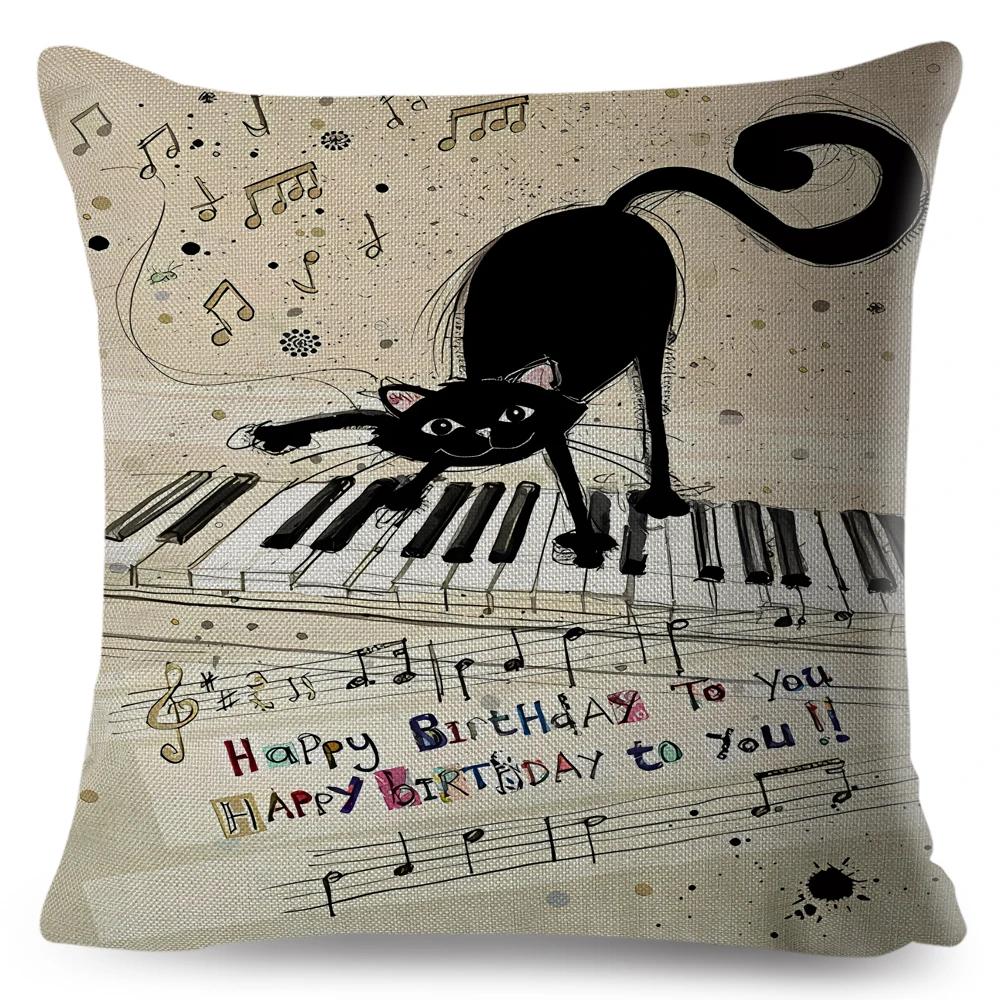 Cute Elegant Black Cat Cushion Cover Double Print Decor Cartoon Animal Pillow Case for Sofa Home Car Linen Throw Pillowcase