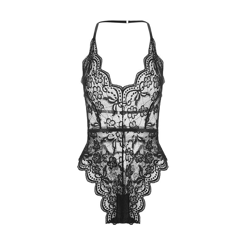 Sexy Underwear Perspective Temptation Neck Lace One-piece Clothes Open File No Take Off Suit
