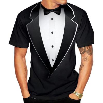 Moda verão gravata borboleta 3d impresso camiseta masculina e feminina casual manga curta falso terno smoking legal streetwear camisa