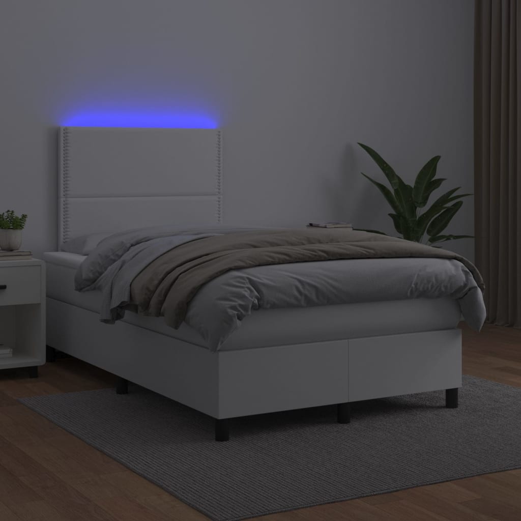Vidaxl Continental Bed with Mattress and LED, White, 120X190 Cm