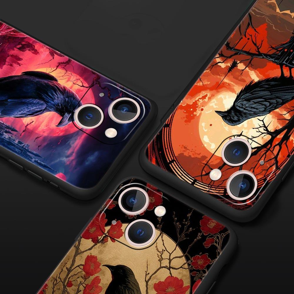 Black Raven Phone Case Cover for iPhone 17 16 15 14 13 12 Pro Max 11 Pro Max 17 AIR Plus Shockproof Soft TPU Shell Fundas Capas