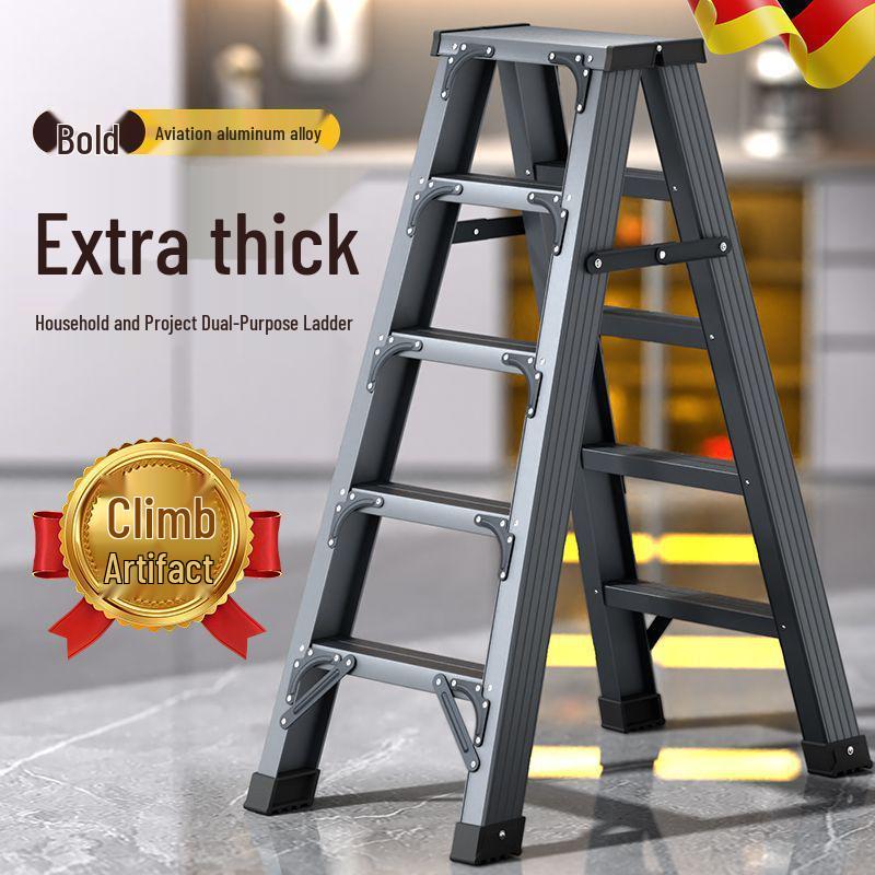 Heavy-Duty Aluminum Folding Ladder: Indoor/Outdoor Telescopic, Double-Sided, Portable.