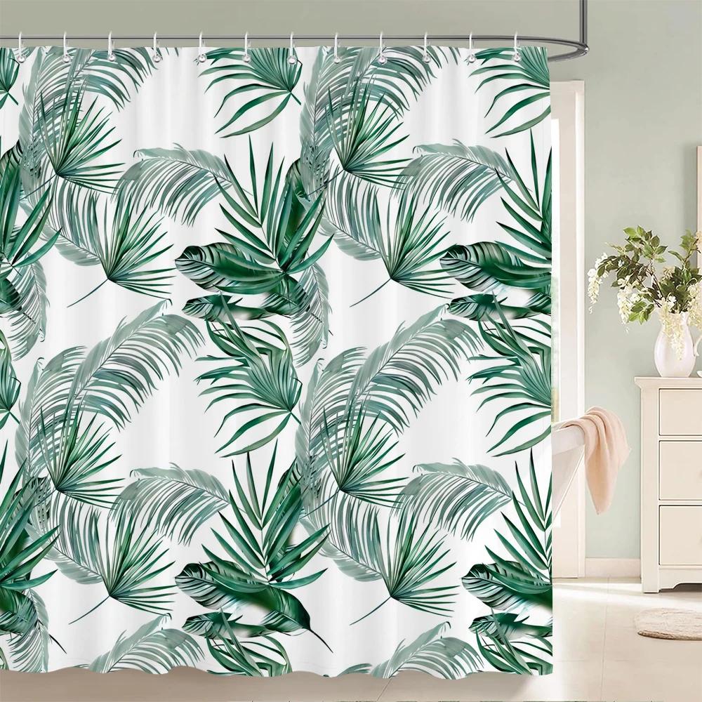 

1 Pcs Flower Leaves Printing Polyester Shower Curtain Waterproof Fabric, European Elegant Pattern Bathroom Partition Curtain W60H190(CM)-1 Pcs