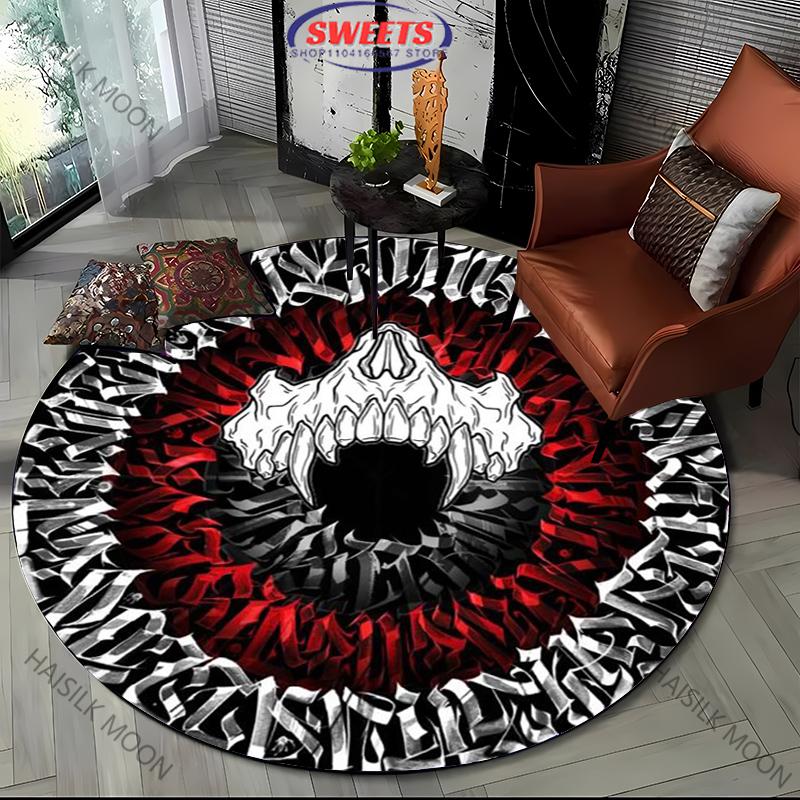 1PC Mystery Art Style Word Print Round Carpet Living Room Bedroom Sofa All Seasons Mat Modern Decorative Rug Top 10 Holiday Gift
