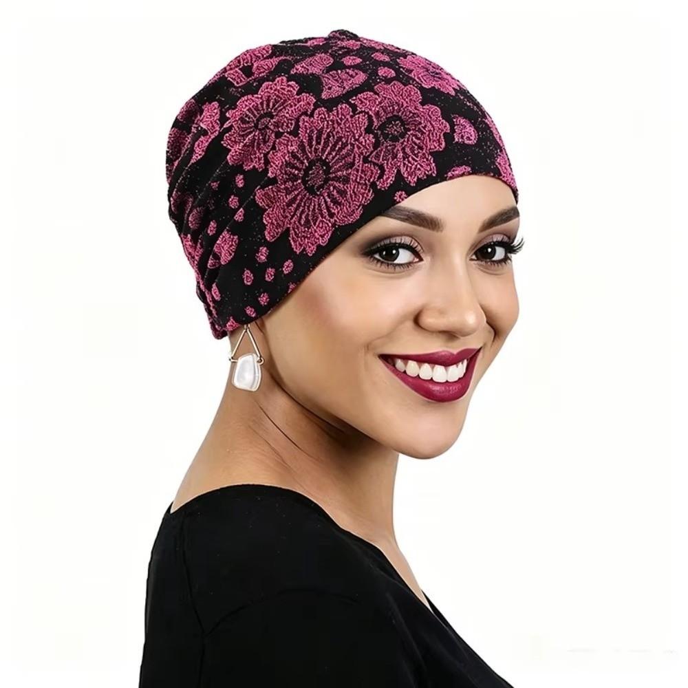 Soft Material Hijab Inner Undercap Glitter Floral Print Chemo Head Wrap For Hair Loss
