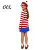 Costume Gioco di Ruolo per Bambini Adulti Halloween Camicia a Righe Rosse Bianche per Adulti Bambini, Occhiali da Secchione Outfit per Festival Cappello Incluso, Uomini Donne Bambini