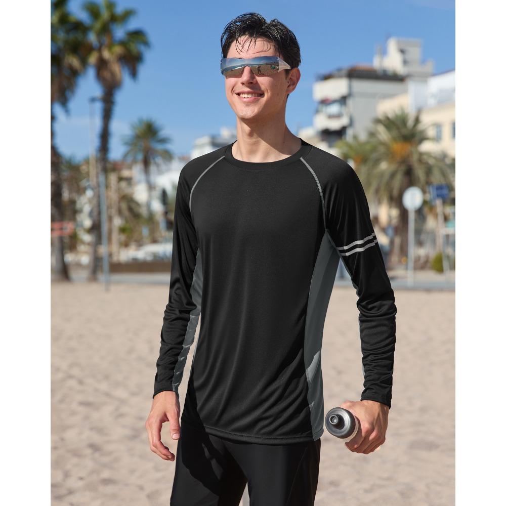 CHARMLEAKS Mens UPF 50+ Long Sleeve Rash Vest Quick Dry Rash Guards Surfing Swim Shirt