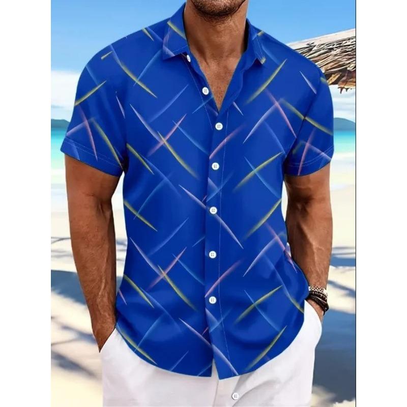 Men Colorful Geometric Print Short Sleeve Button Down Shirt