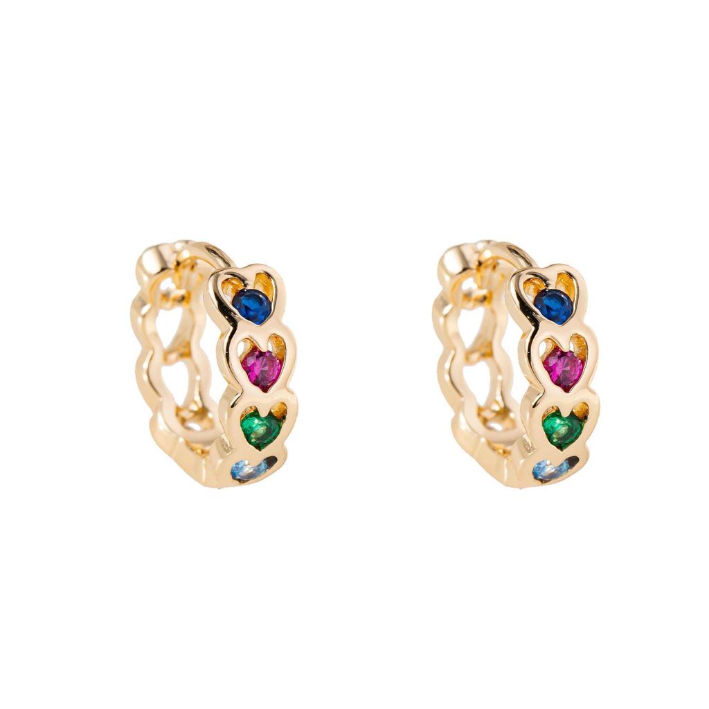 Colorful Zircon Heart Stud Earrings - Rainbow Rhinestone Heart-Shaped Earrings for Women Jewelry