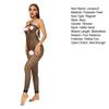Women Jumpsuit Halter Neck Hollow Out Fishnet Backless Sleeveless Slim Fit Nightwear Open Crotch See-through Seductive Bodysuit for Bedroom Honeymoon