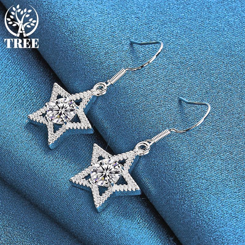 925 Sterling Silver AAA Zircon Star Drop Earring Jewelry