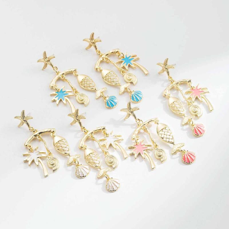 Bohemian Metal Shell Starfish Drop Earrings for Women Lady Ocean Beach Style Dangle Earrings Vacation Party Jewelry Accessories