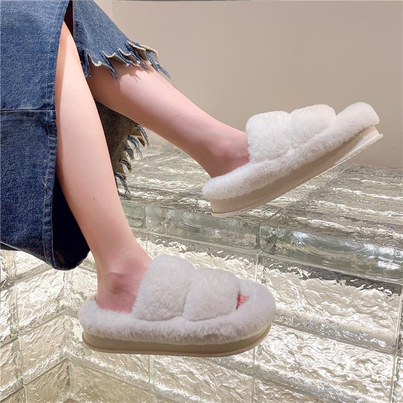 Hairy Slippers Women's Wear New Autumn and Winter Fashion Confinement Thick-bottomed Plush Cotton Slippers
