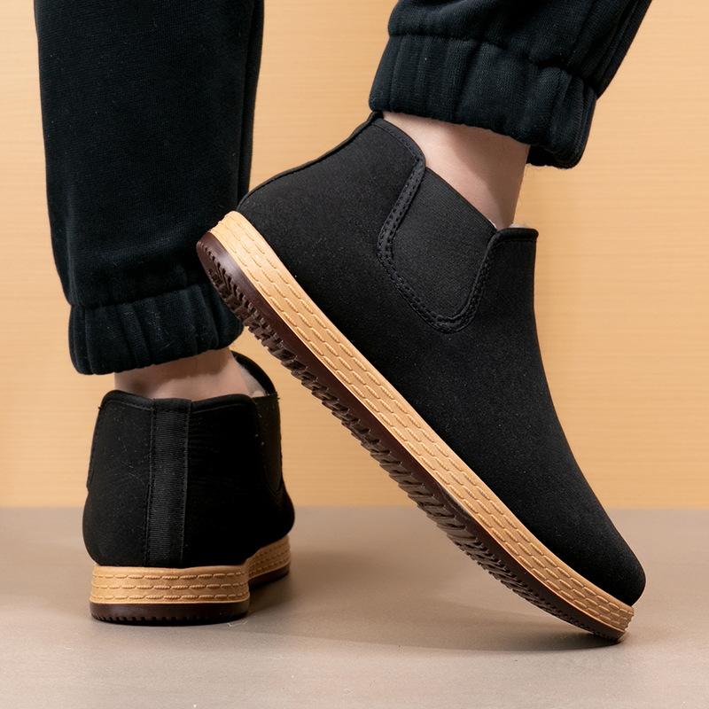 Winter neue Schuhe Herrenstiefel warm und rutschfest Wolle Mittelalterliche und ältere Vaterschuhe gefütterte und verdickte Baumwollschuhe