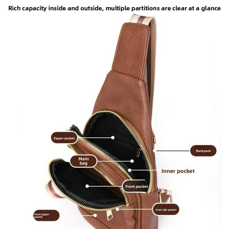 Fashion Trend Women's Chest Bag PU Soft Leather Texture Cross Bag Chest Bag Outdoor Sports Card Compartment Phone Bag