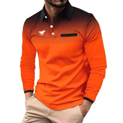 Men Clothes New Long Sleeve 3D Digital Print Lapel Polo Shirt Men Fashion Fake Pocket Stitching Tops Men Golf Polo Shirt