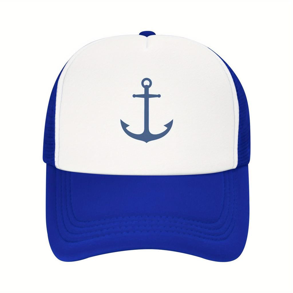Nautical Anchor Trucker Hat Polyester Mesh Adjustable Unisex Casual Sports Cap