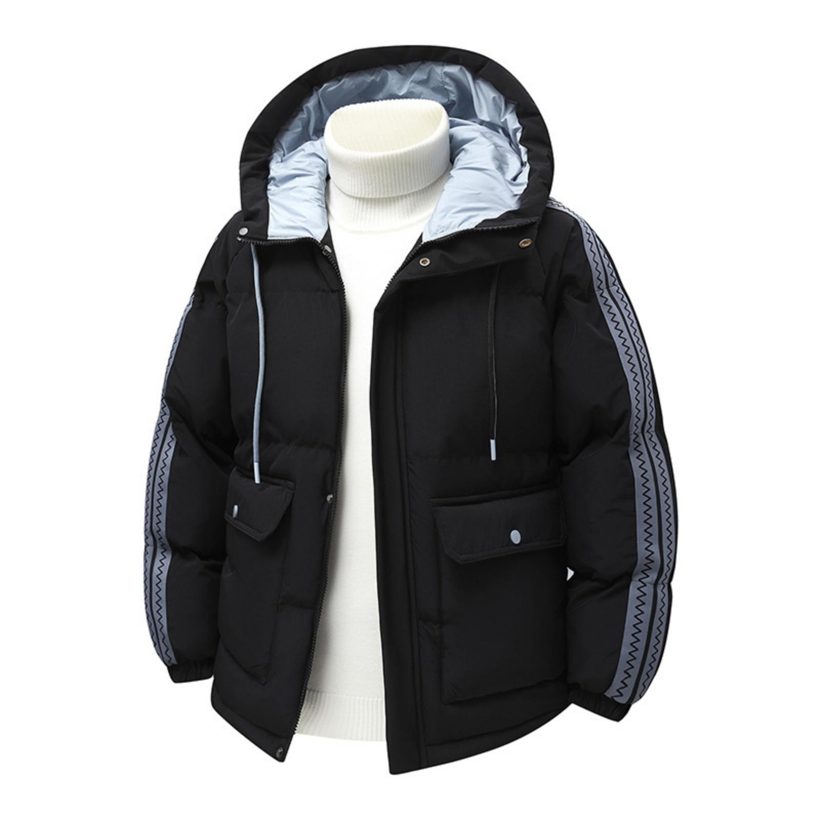 

Мужская повседневная однотонная модная куртка на шнуровке с хлопковой подкладкой, мужская свободная куртка с капюшоном, утолщенная, теплая, с большим карманом, на хлопковой подкладке XXXL чёрный
