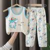 Kids Summer Cotton Short Sleeve Set Boys Girls Home Wear Pajamas Two Piece Outfit Casual Sleepwear Clothes