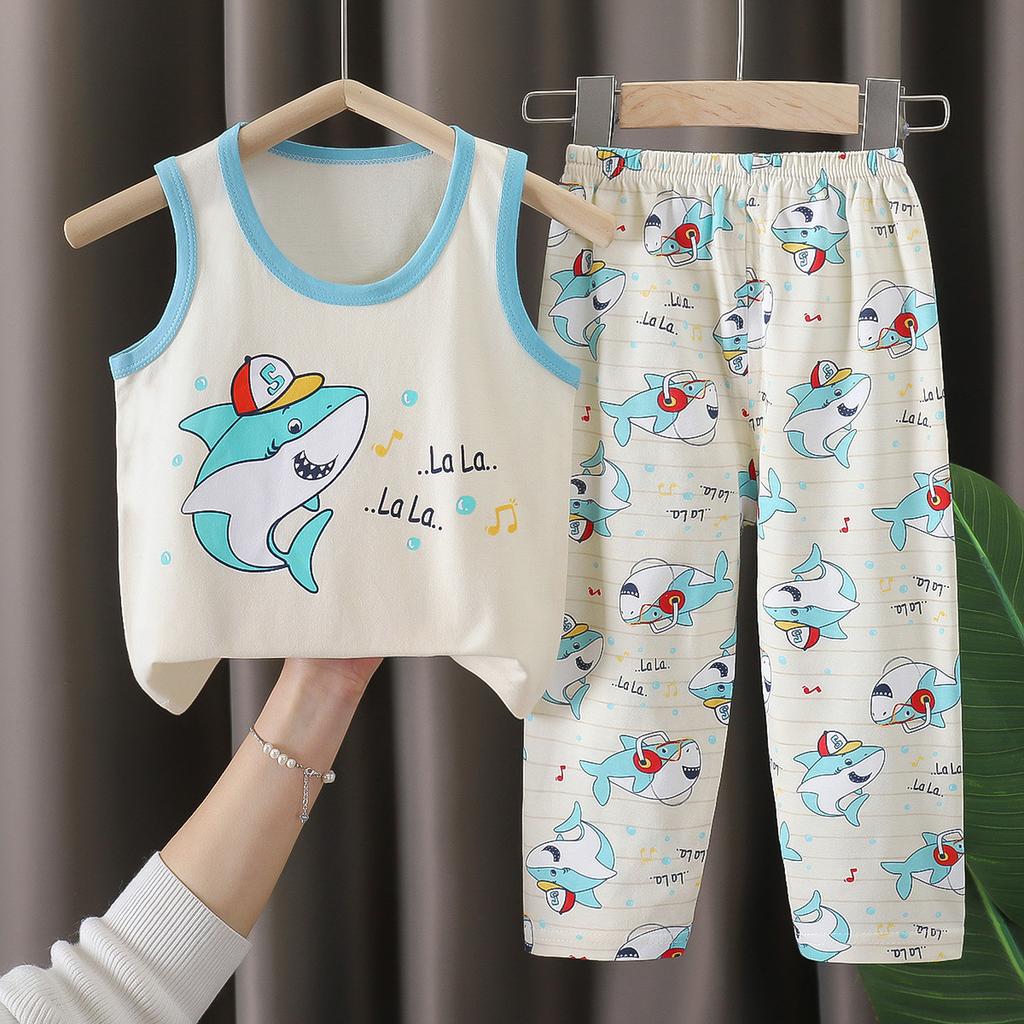Kids Summer Cotton Short Sleeve Set Boys Girls Home Wear Pajamas Two Piece Outfit Casual Sleepwear Clothes