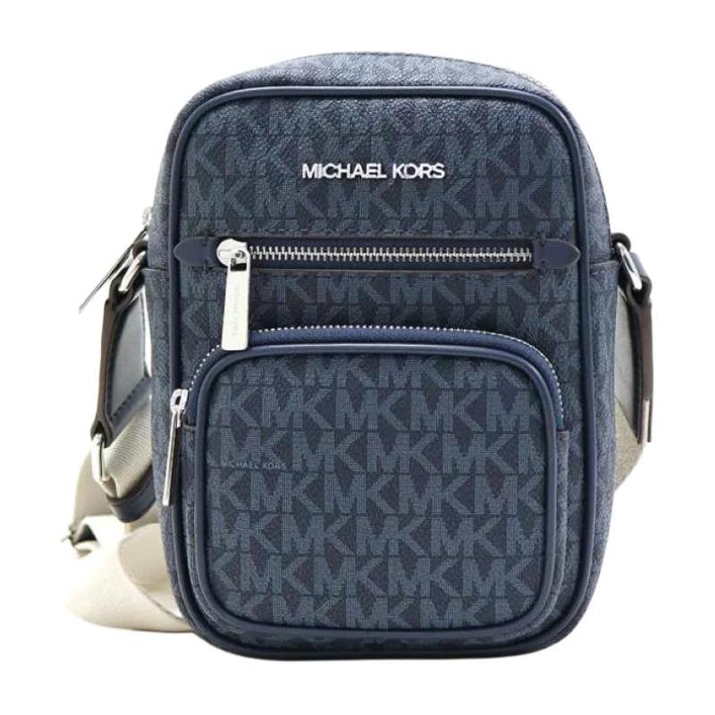 Michael Kors Jet Set Letter Logo Zipper Closure Coated Canvas Crossbody Bag Medium Women's Navy Blue
