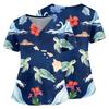 Women V Neck Medical Scrub Top Hawaiian Print Short Sleeve Nurse Uniform with Pockets Side Slits Comfortable Fit Workwear