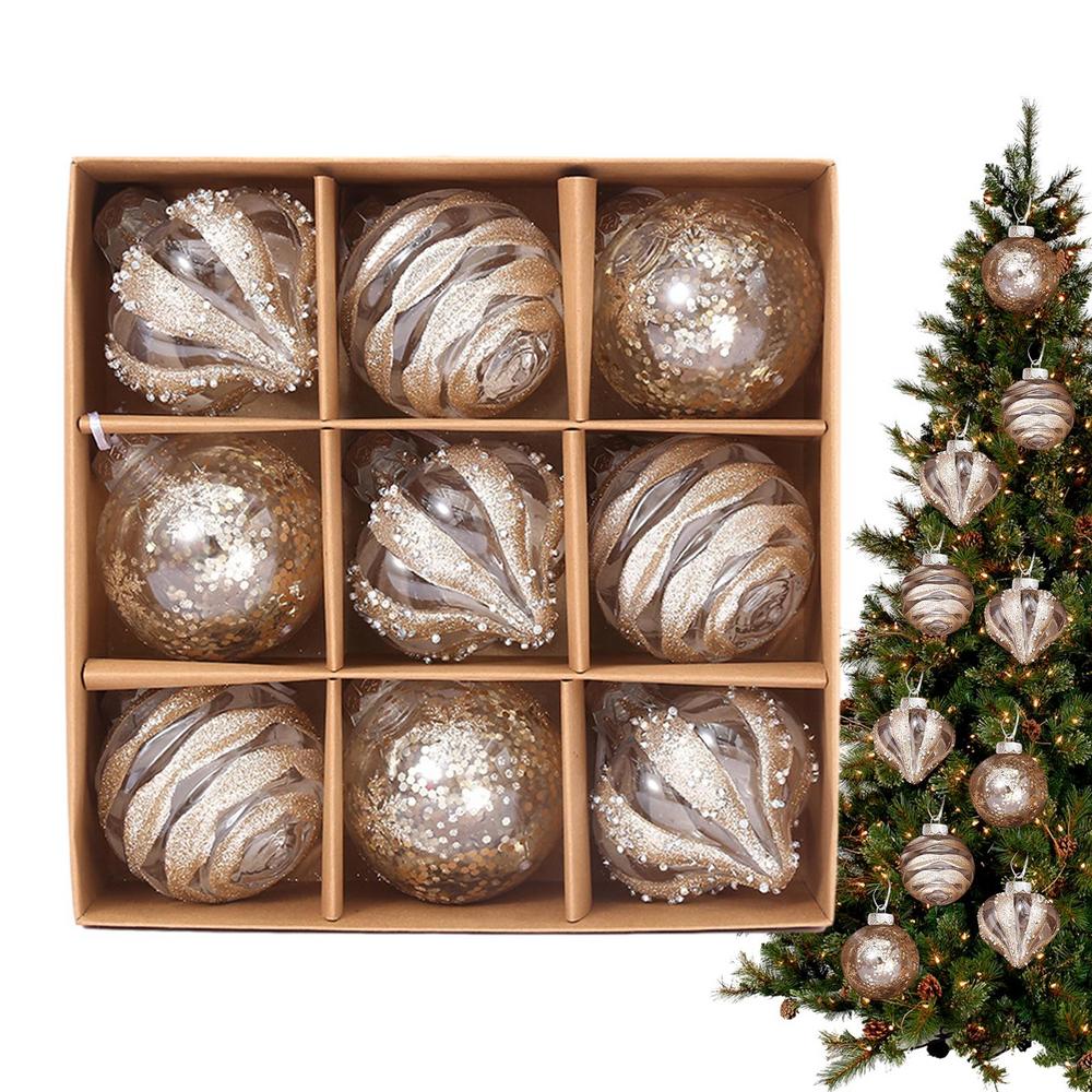 Christmas Ornaments Set 9 Pieces Hangable Balls Seasonal Decorations For Home Celebration Window Display Living Room Classroom
