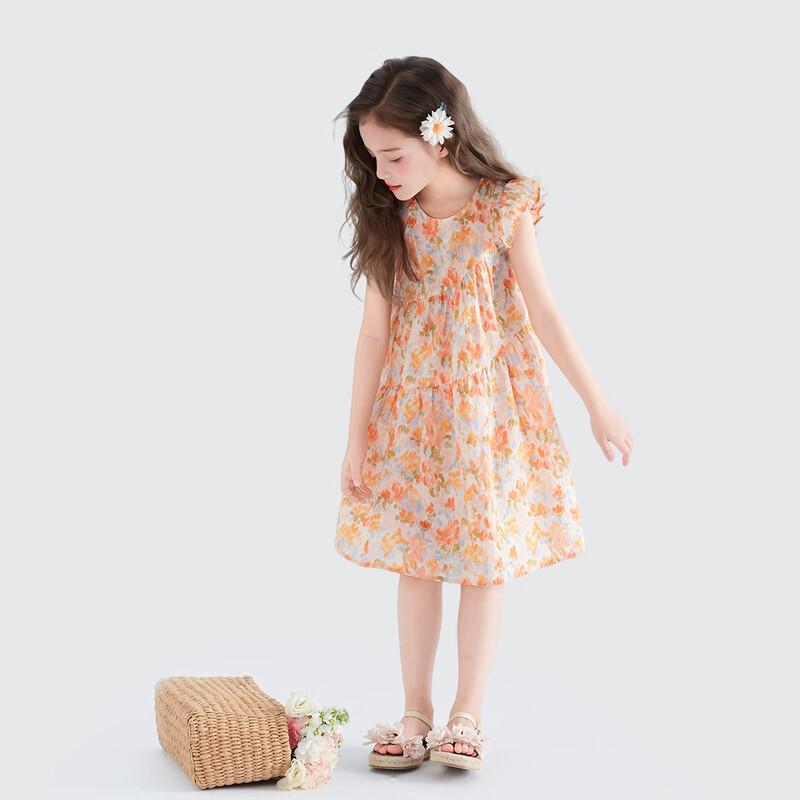 Girls' Floral Flutter Sleeve Cotton Princess Dress