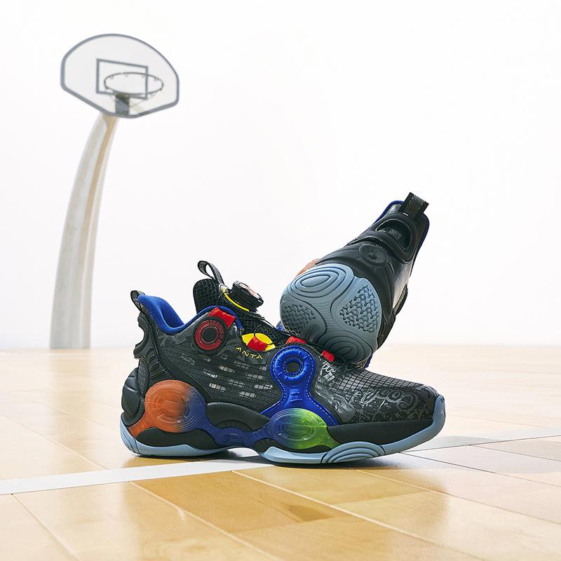 Anta Kids Asymmetric 2 Comfortable Daily Non-Slip Wear-Resistant Mid-Top Basketball Shoes Kids Basketball Shoes Black Gray Orange 312321102-4