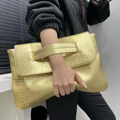 Ladies' Fashion Handbag with Thick Serpentine Pattern High Capacity Retro New Document Storage Bag