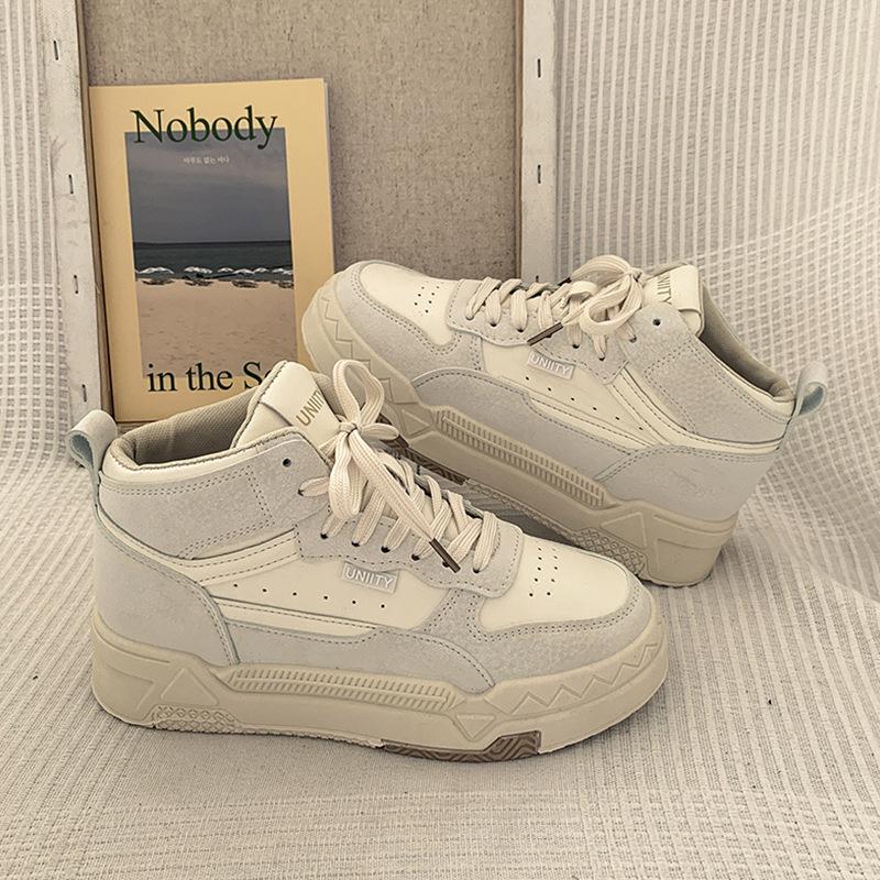 

Женские кроссовки с высоким верхом 2025 новая весна нишевая обувь повседневная обувь универсальные кеды 2025 новые универсальные кеды 40 бежевый