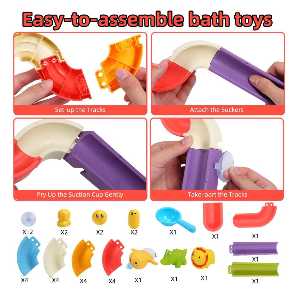 42pcs Baby Bath Toys for Toddlers Ages 48, Kids Water Track Bath Toy with WindUp Duck and Suction Cups