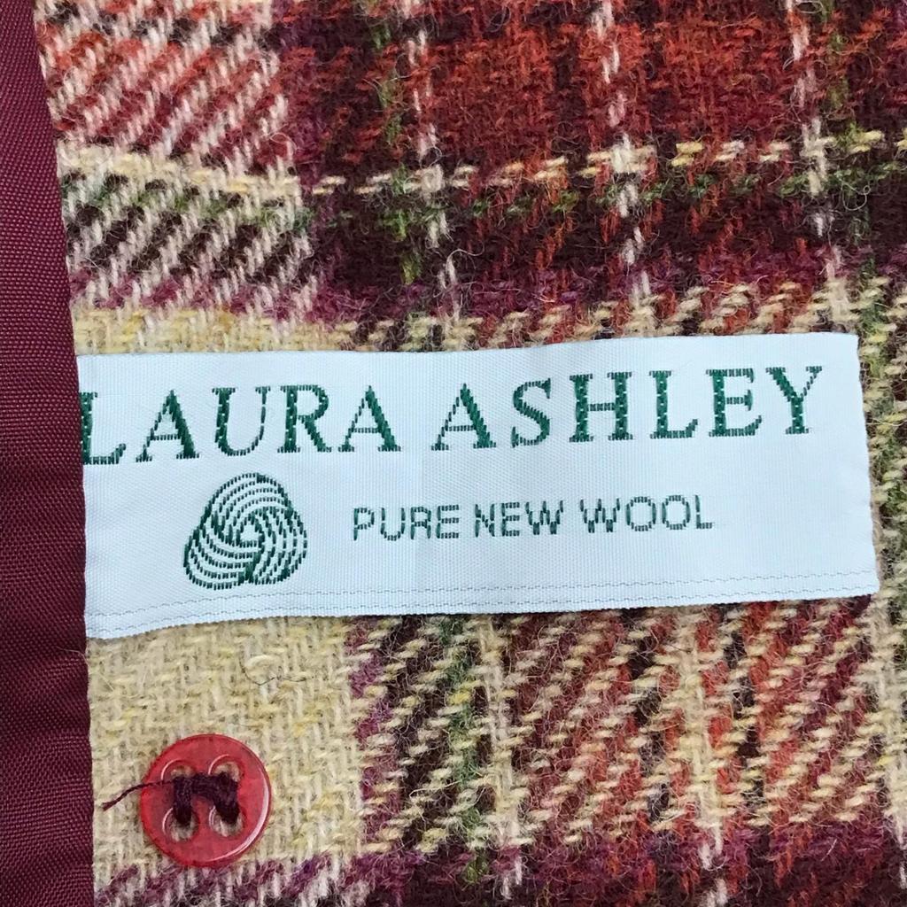 Made in Poland Laura Ashley Short Pea Coat 9 Women M Red×Beige Check Outer Jacket(USED)