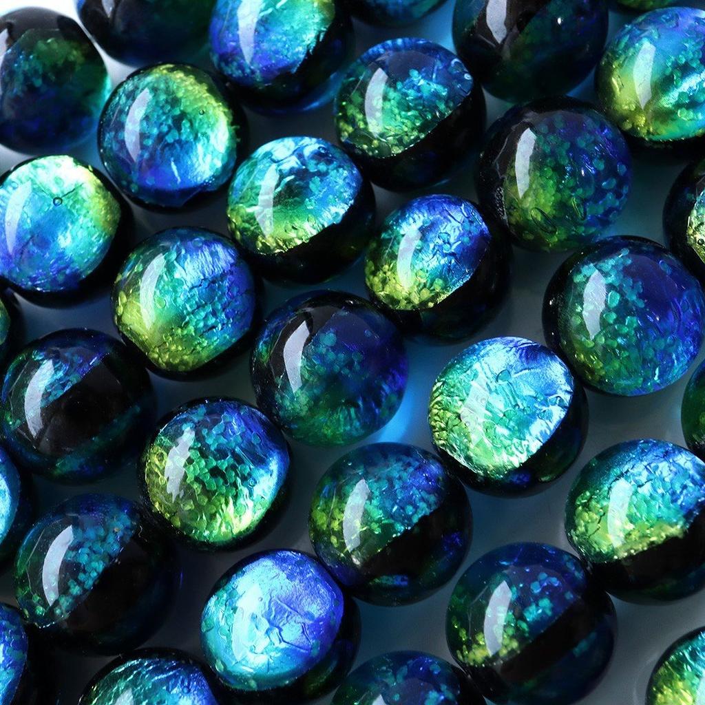 [GOLD STONE] Glowing Kerama Marine Firefly Glass Beads, String of 40, Okinawa, Kerama Islands, Glow-in-the-Dark, 10mm