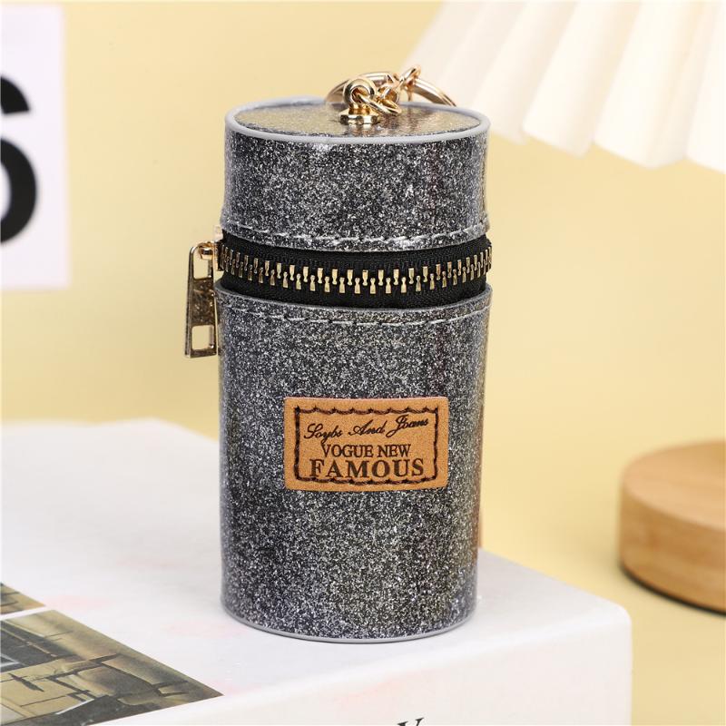 Trendy Glitter Cylindrical Coin Purse Mini Lipstick Pouch With Scarf Keychain Portable Earphone Storage Bag For Women Gifts