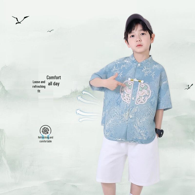 Boys' Summer Hanfu Short-Sleeve Two-Piece Set