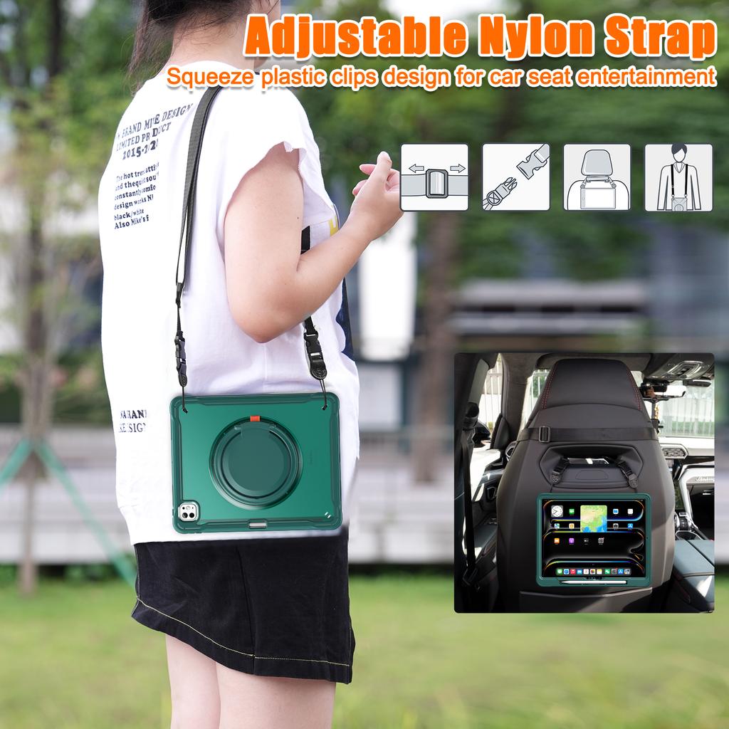 Pro iPad Pro 13 (2024) Pouzdro s otočným stojánkem PC+TPU+Silikonový kryt s ramenním popruhem