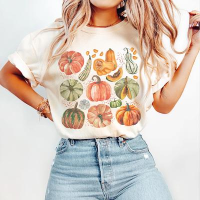 Garden Vegetable Short Sleeve Shirt Vintage Halloween Botanical Fruit Pumpkin Comfort Unisex Tshirt 100 Cotton Unisex Streetwear