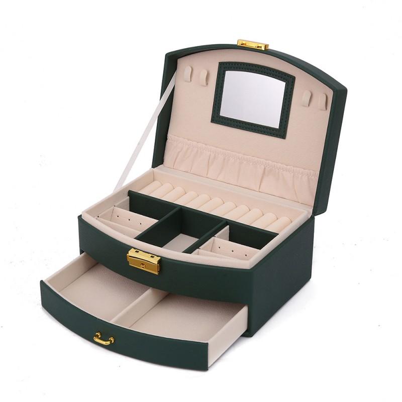 Large Double-Layer Lockable Jewelry Box With Handle PU Leather Storage Case Rings Necklaces Accessories
